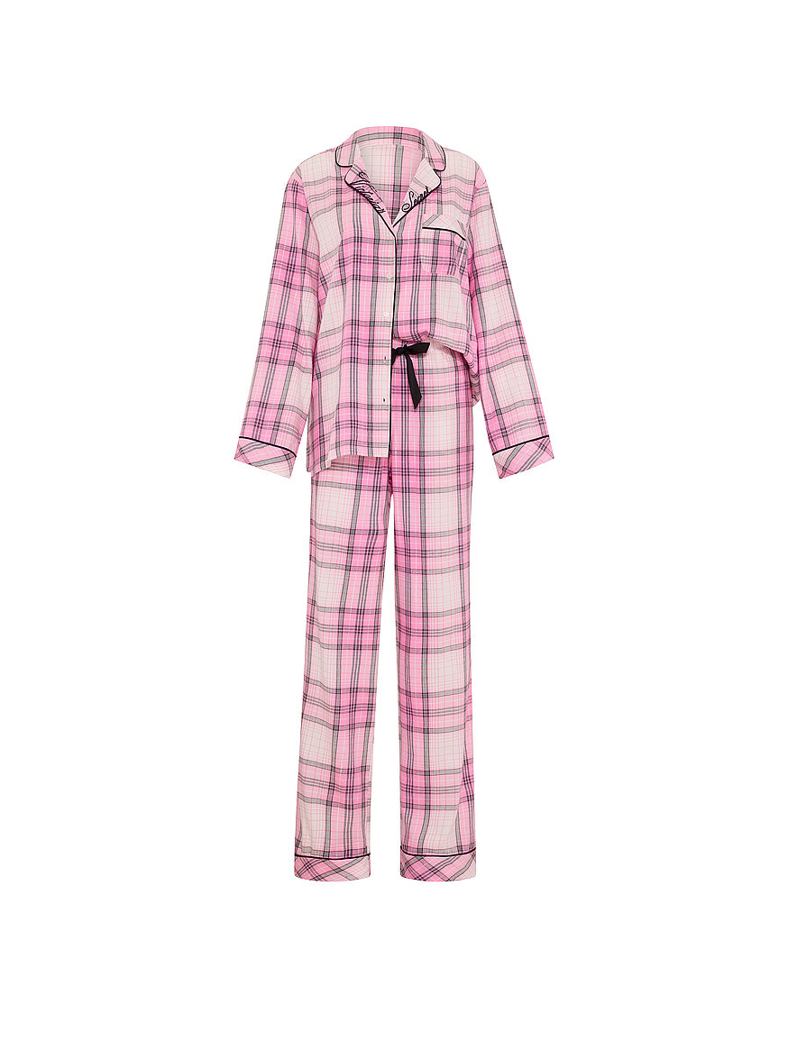 Buy Flannel Long Pajama Set, Pink Mixed Heritage Stripes - Order