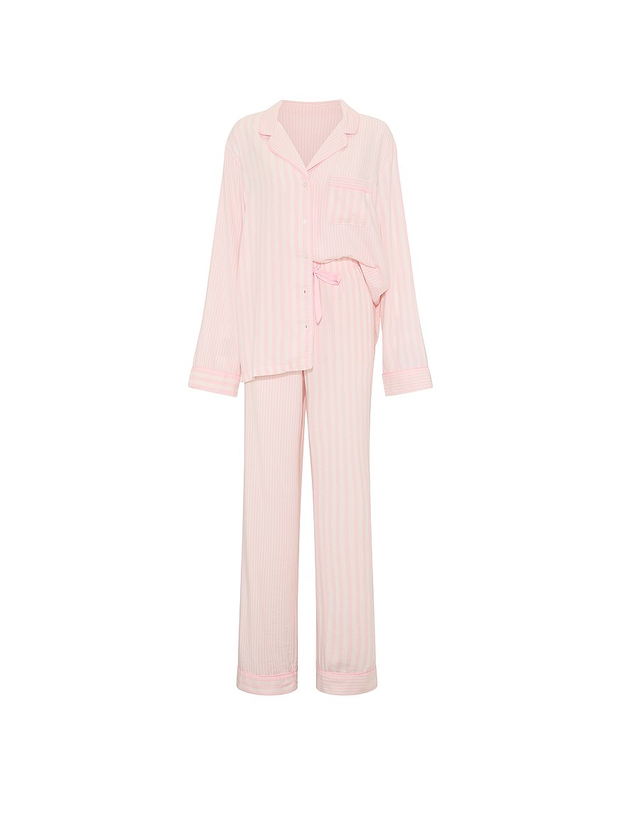 Buy Flannel Long Pajama Set, White Key Ribbons - Order Pajamas
