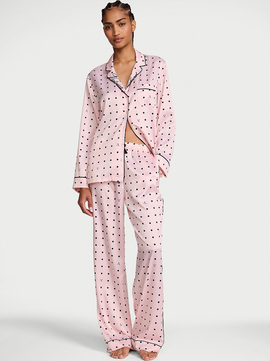 Buy Signature Satin Long Pajama Set, Angel Pink & Black Dots