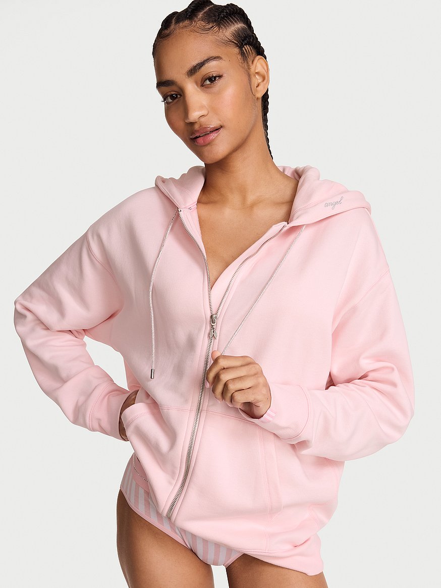 Buy Iconic Fleece Shine Drawcord Full-Zip Hoodie, Angel Pink