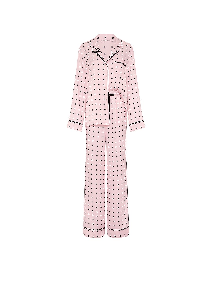 Buy Signature Satin Long Pajama Set, Angel Pink & Black Dots