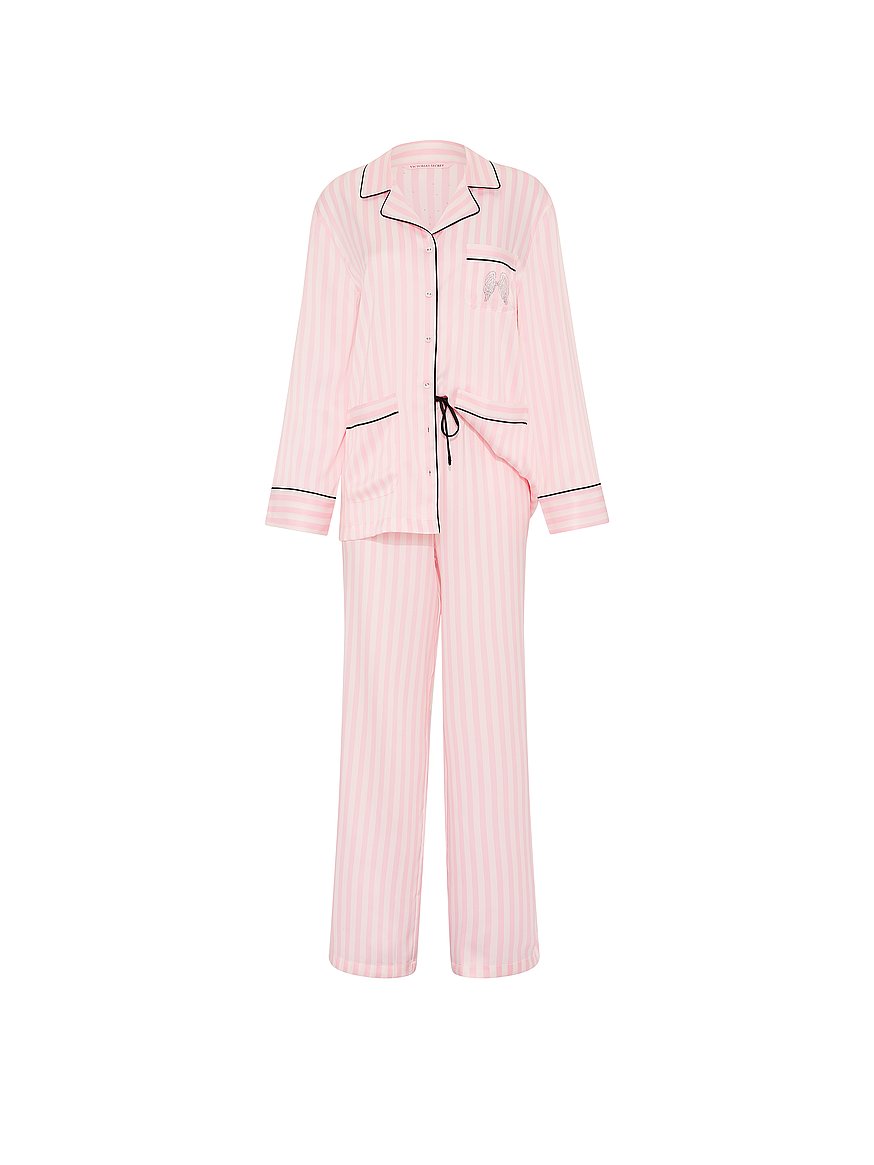 Buy Signature Satin Luxe Long Pajama Set, Iconic Pink Stripes