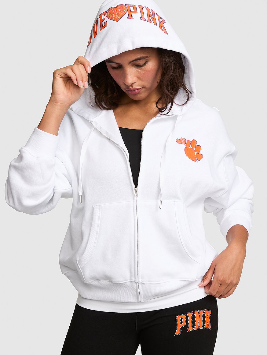 Buy Campus Fleece™ Bling Full-Zip Hoodie, Clemson-White - Order