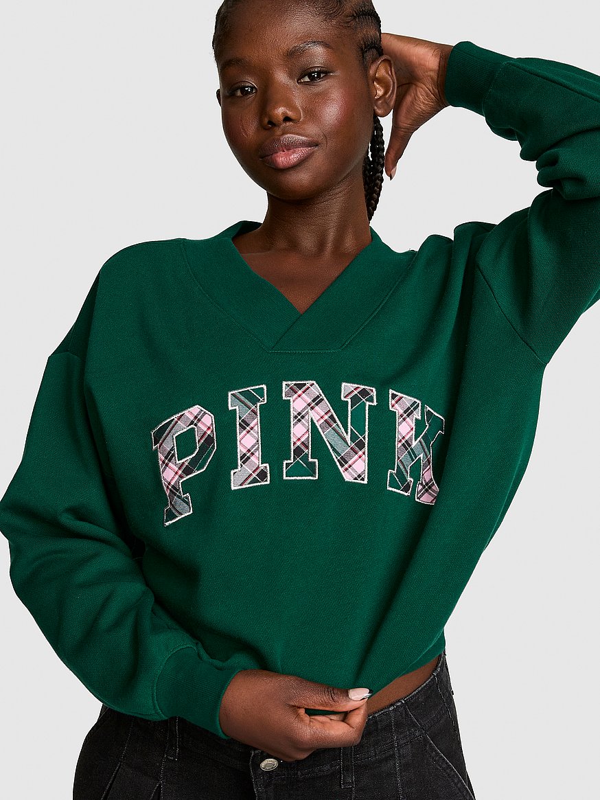 Buy Campus Fleece™ V-Neck Sweatshirt, Dark Garden Plaid - Order