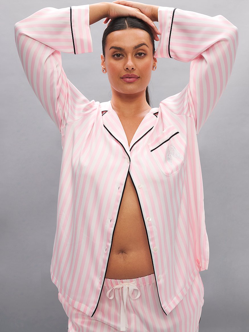 Buy Signature Satin Long Pajama Set, Iconic Pink Stripes - Order