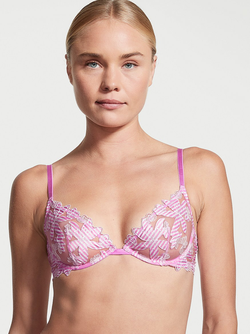 Ziggy Glam Floral Embroidery Unlined Demi Bra