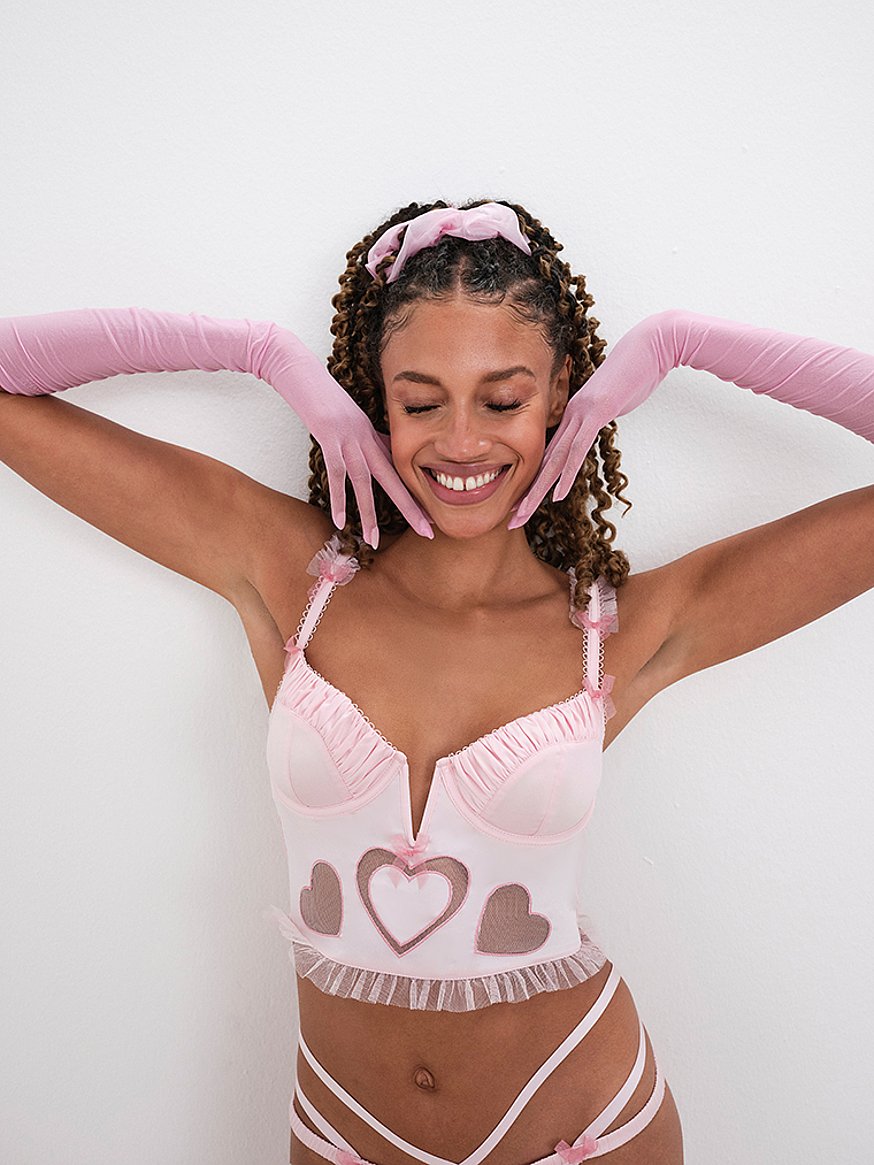 3-Pack Heart Pattern Lingerie Set with Bow Decor