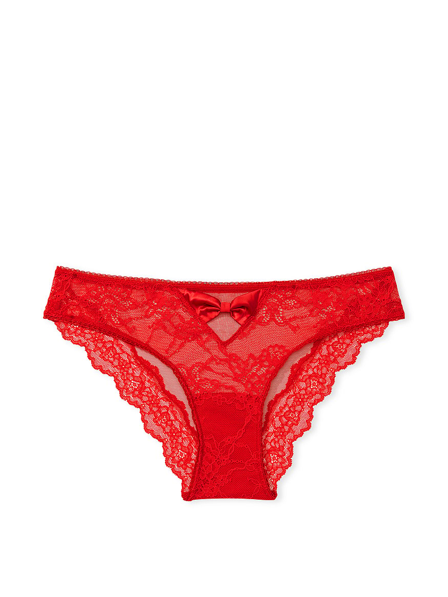 Victoria's Secret Lipstick Red Very Sexy Bow Lace Up G String Knickers