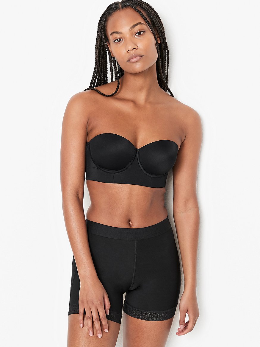SPORTY BANDEAU STRAPLESS TOP WITH BUILT IN BRA - BLACK