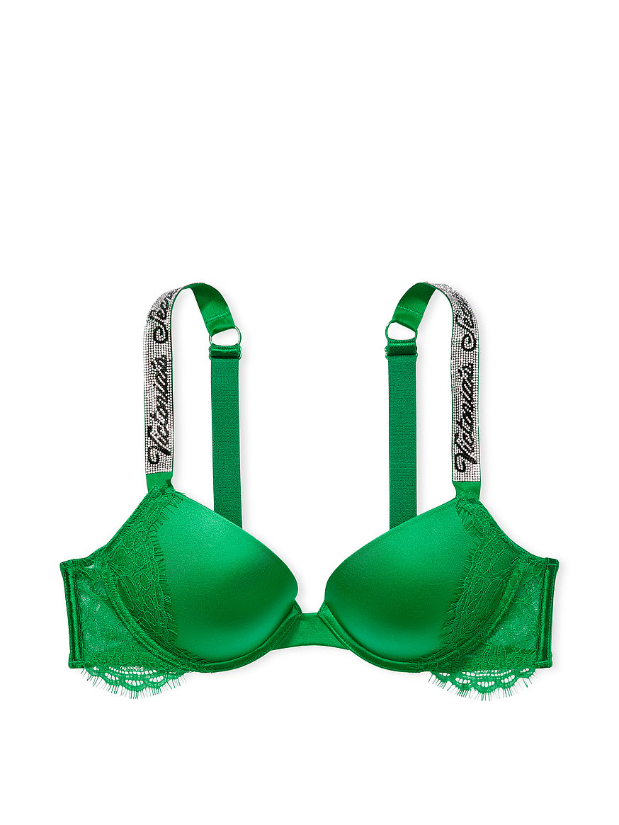 Victoria's Secret Strappy Ring Snake Lace Plunge Bra Set Unlined Green  Brazilian