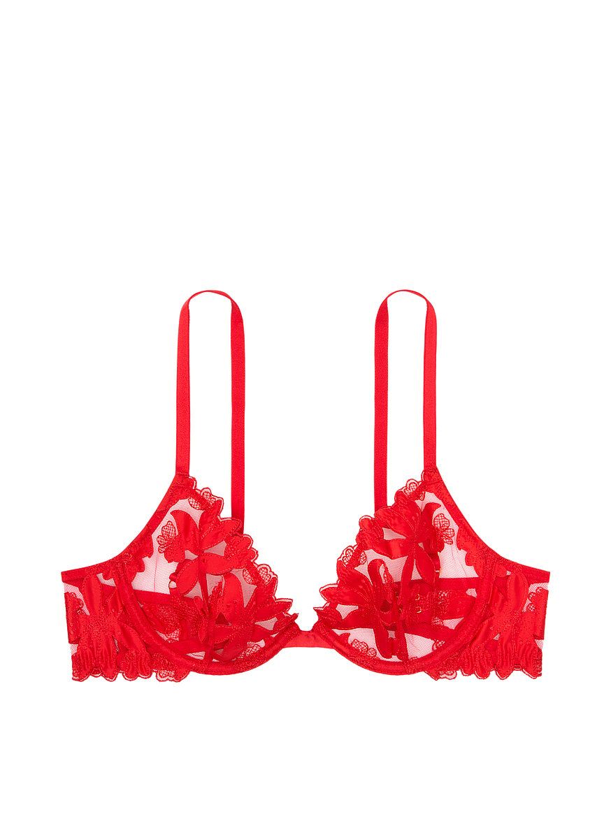 Buy Ziggy Glam Floral Embroidery Unlined Demi Bra, Lipstick