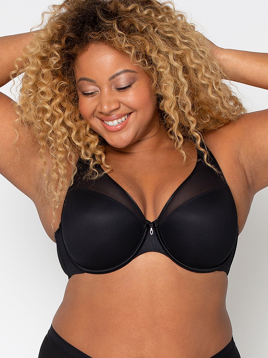 Buy Curvy Couture Women's Plus Size Perfect Smooth T-Shirt Bra, Black, 40  DDD at