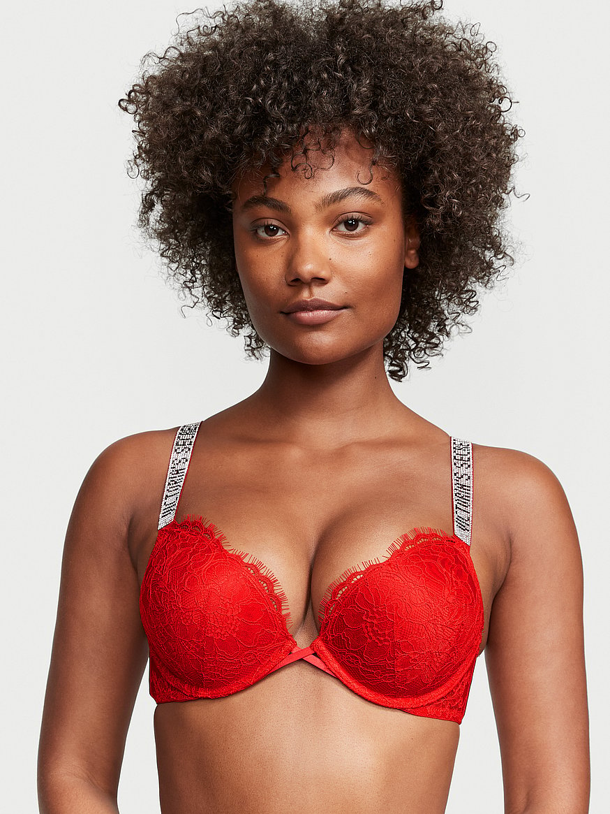  Victorias Secret Bombshell Shine Strap Push Up Bra, Add 2  Cups, Plunge Neckline, Lace, Bras For Women, Very Sexy Collection, Green