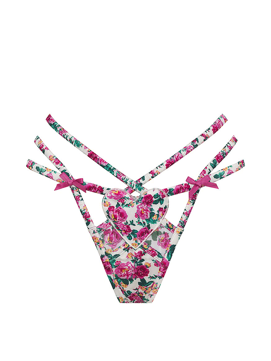 Victoria's Secret The LACEY Valentine Pink Flora Vine Heart Thong - Large
