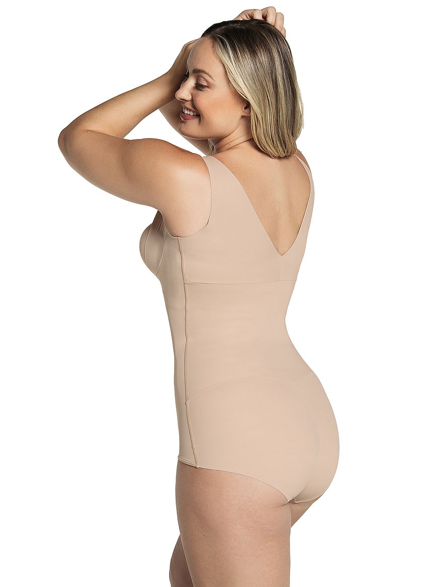 Leonisa Seamless Open Bust Sculpting Body Shaper - Tummy Control Classic  Shapewear Bodysuit with Plunge Back