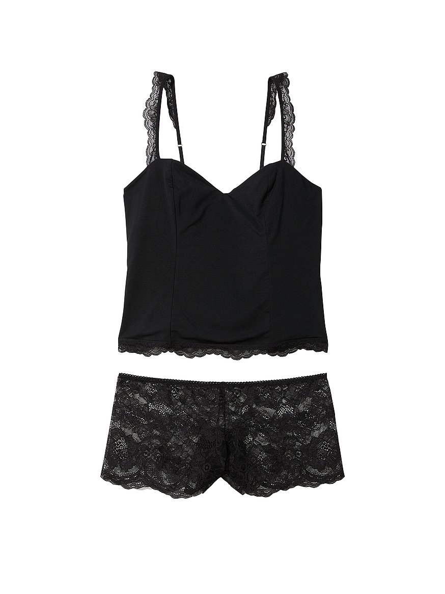 Buy Cropped Modal & Lace Panty Set - Order Cami Sets online