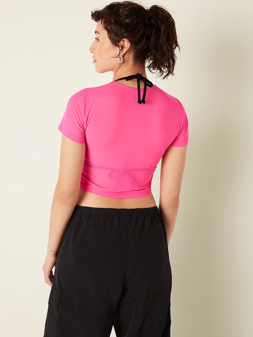 pink mesh sleeve top