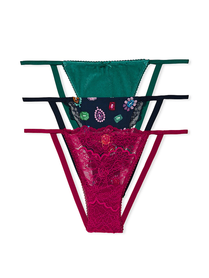 Buy 3-Pack Bejeweled Charm V-String Panties - Order Panties online