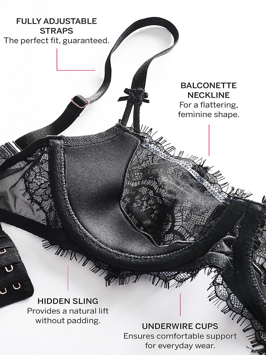 New Victoria’s Secret Black Floral Lace Strappy Balconette Bra Size 32C