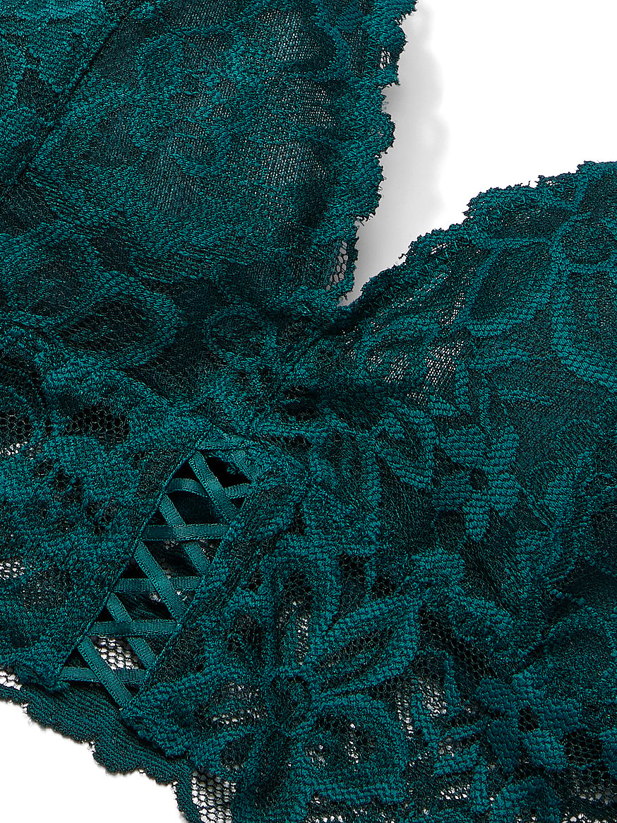 La Vie en Rose Bralette Set Small Medium G-String Skirt Black Lace Diamante