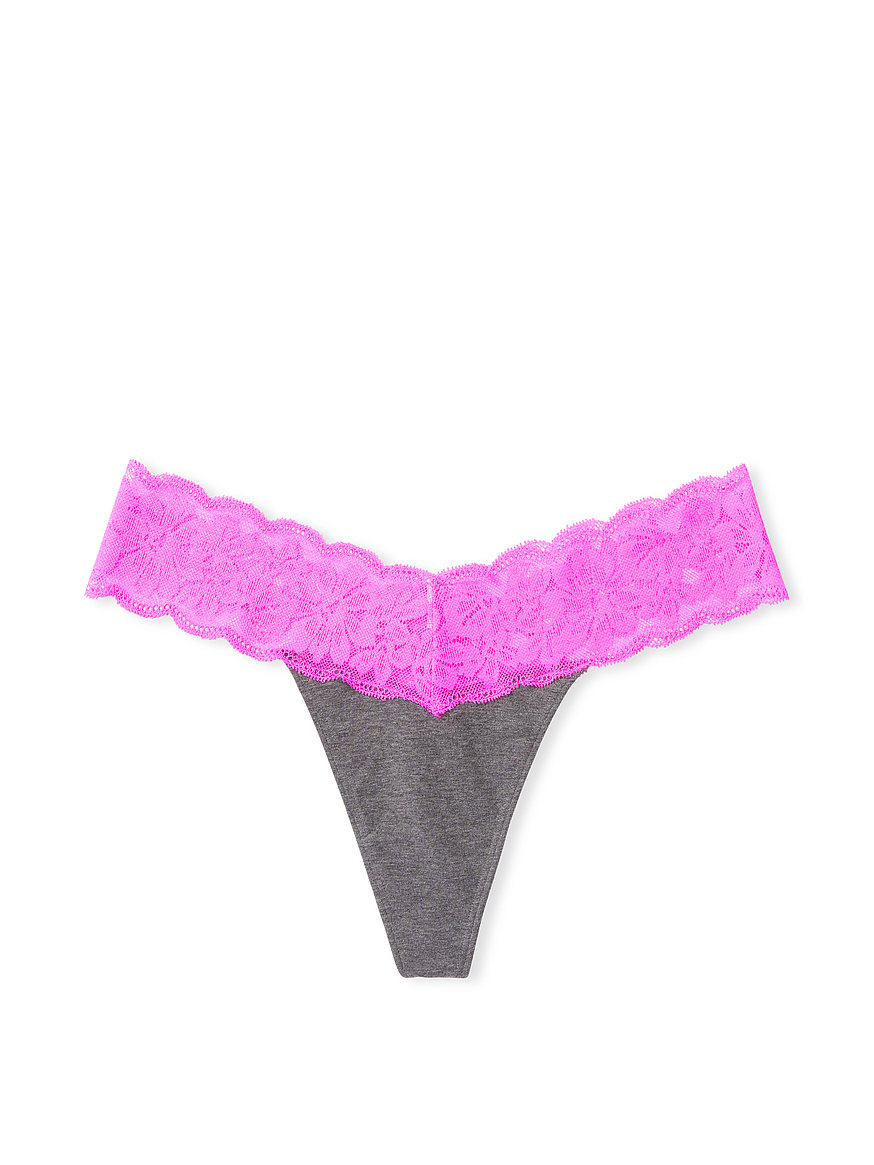 Everyday Lace Trim Thong Panty - PINK