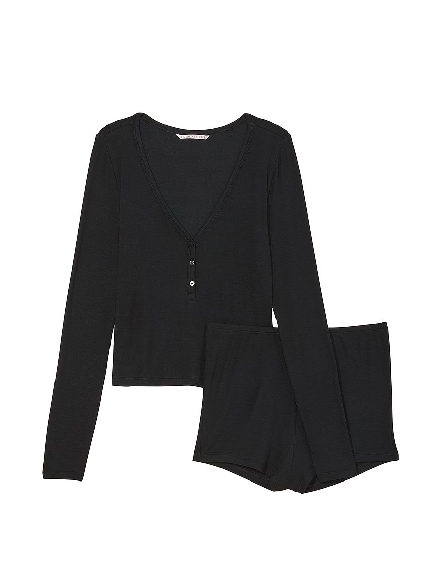 Ribbed Modal Henley Short Set