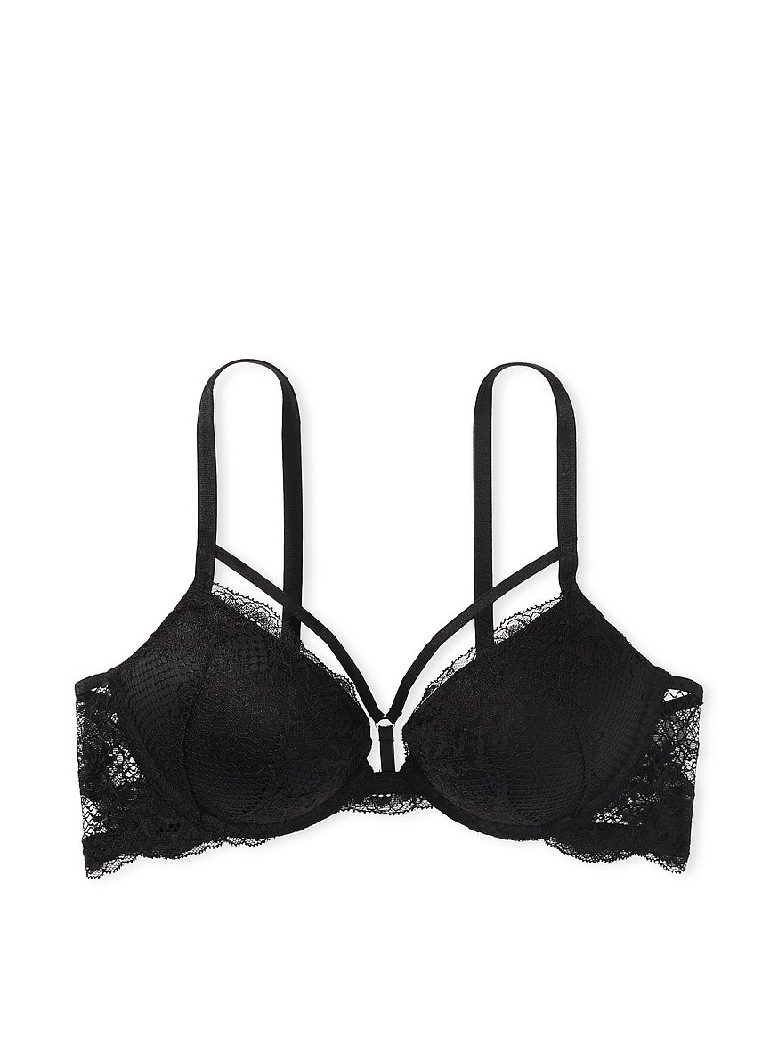 Buy Bombshell Add 2 Cup Plunge Bra/Strappy Thong Set(38C) Black