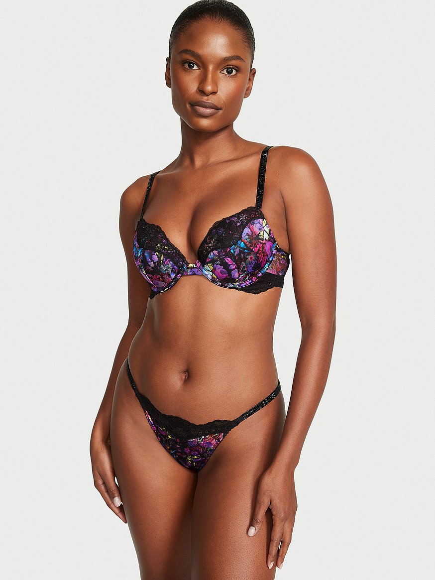 Victoria’s Secret Bra 36C Very Sexy Push Up Without Padding Blue Lace floral