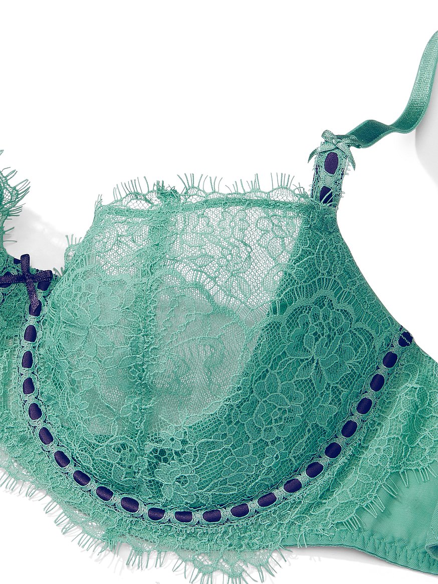 Victoria's Secret high-neck unlined 34DD BRA SET+sequin BRALETTE mint green  lace