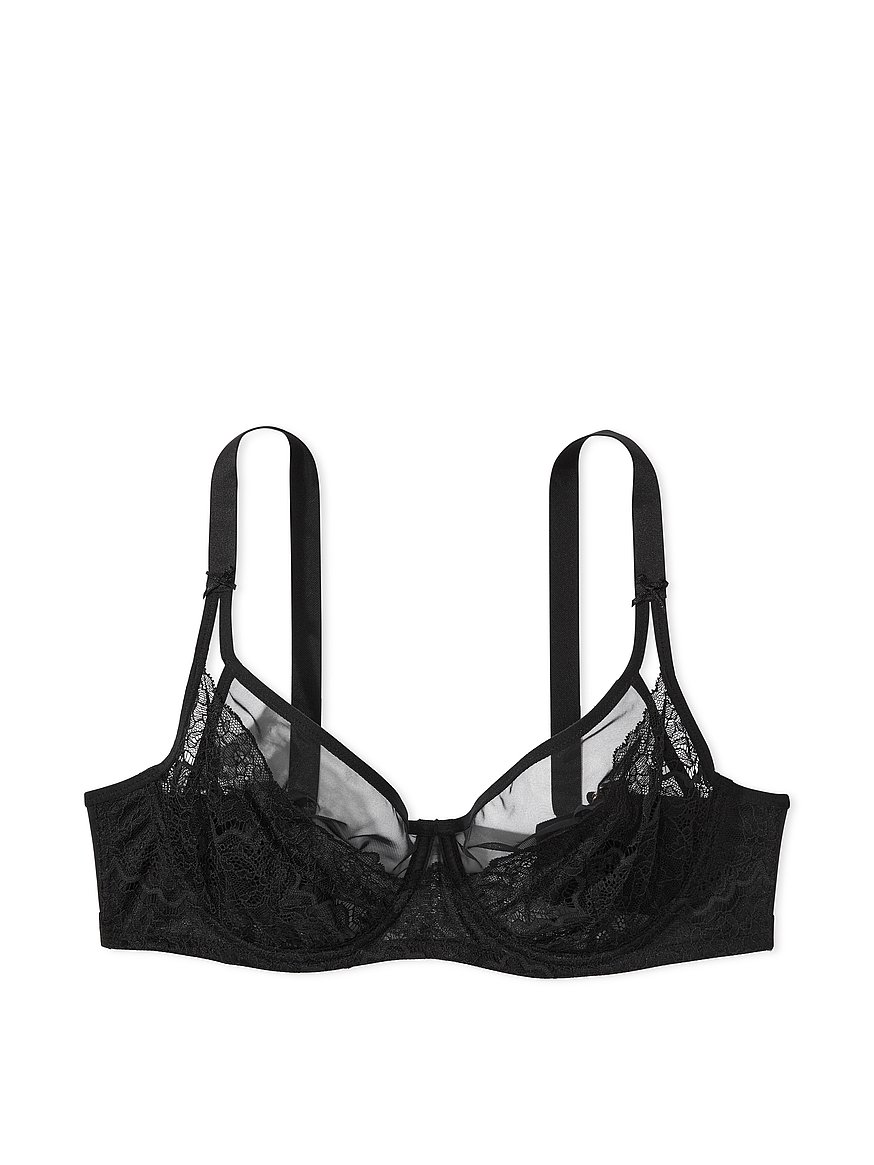 New Victoria’s Secret Black Floral Lace Strappy Balconette Bra Size 32C