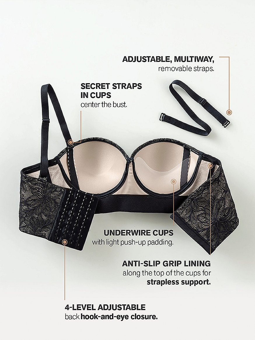 LIVELY Smooth Strapless No-Slip Bra for Women | Flexible Underwire Bra,  Balconette Cups | Mesh Fabric Sides, Removable Straps