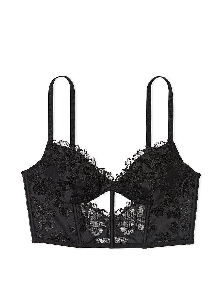 Buy Victoria's Secret Black Floral Embroidered Lace Unlined Corset