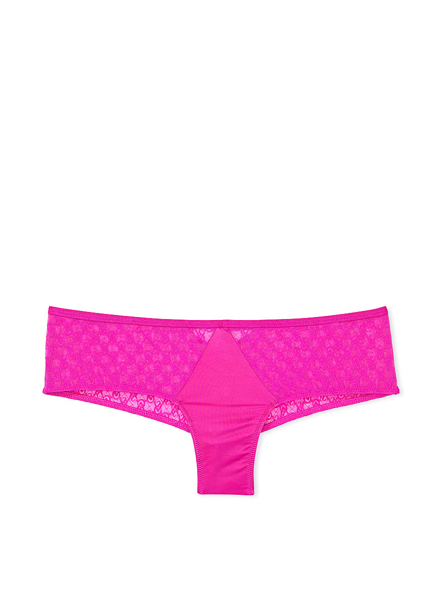 NWT 2013 Victoria's Secret White & Pink Striped Lace Trim Cheeky Panty XS