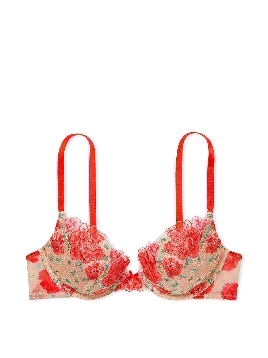PRIMARK COLLECTION X FAB RED LACE BOW DETAIL CROSS BACK PUSH UP, red