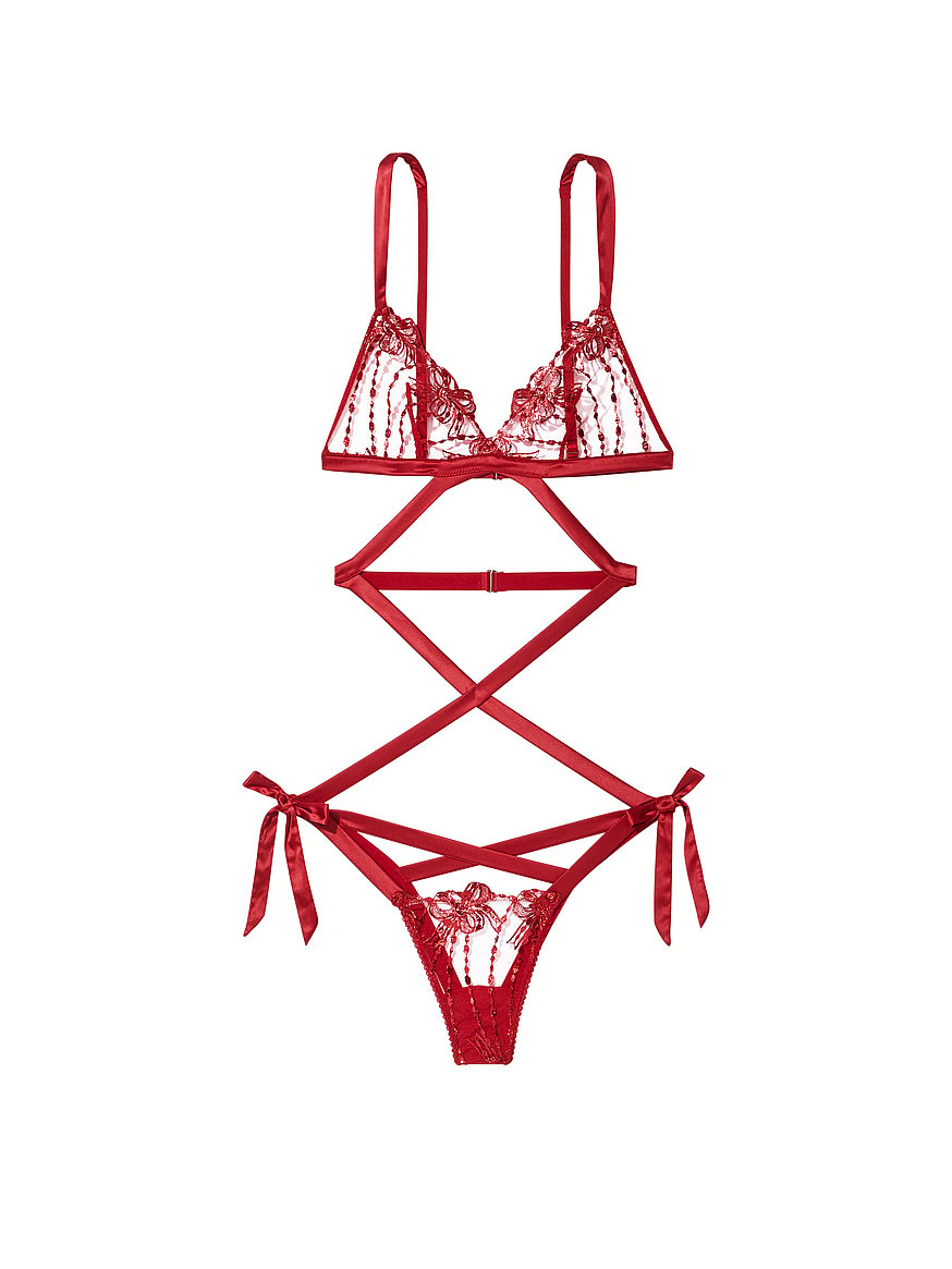 Victoria's Secret Lipstick Red Very Sexy Bow Lace Up G String Knickers