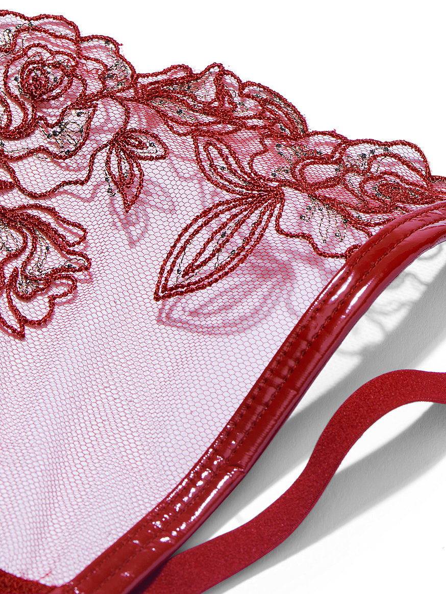 Buy Faux Patent Leather High-Neck Strappy Open Back Teddy, Red