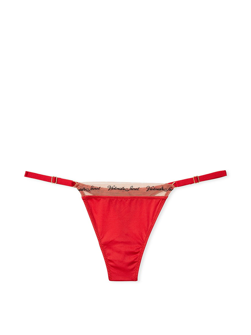Logo Embroidery Adjustable String Thong Panty