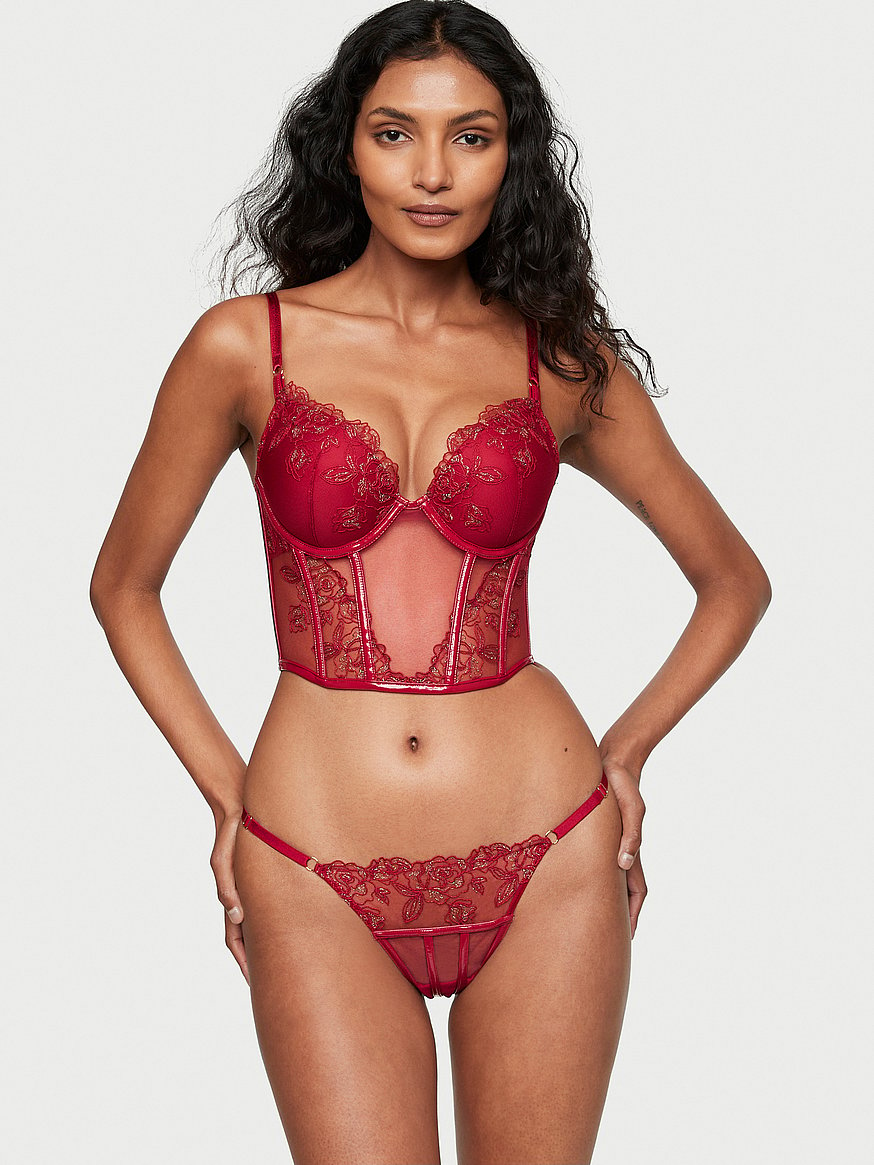 Lace lingerie, sexy hot red bra and brazillian panties, flor