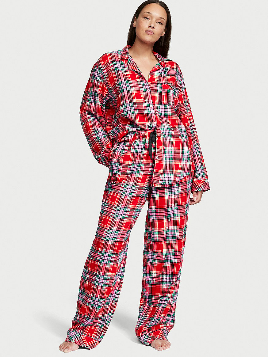 Vs Victorias Secret Flannel Long Pajama Set Top/Bottom Tartan Plaid S  Regular