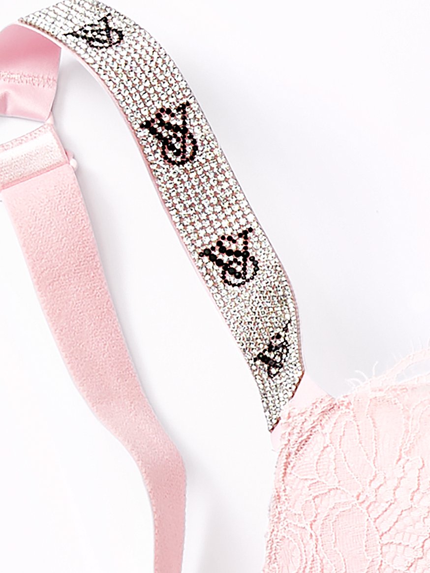 Victoria's Secret unlined longline 36DD/XL BRA SET FUCHSIA HOT PINK SILVER  lace