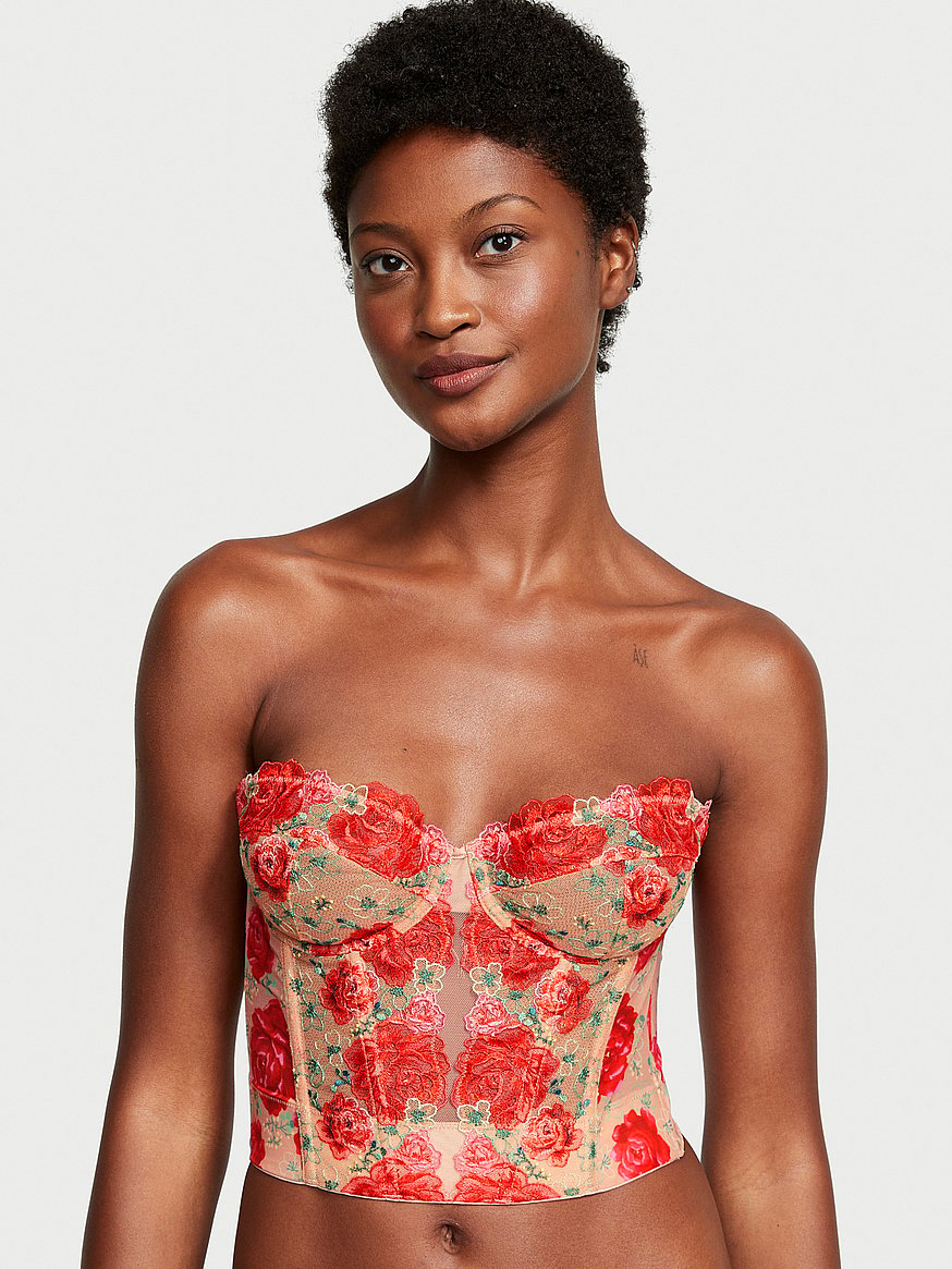 Buy Strapless Floral Embroidery Corset Top - Order Bras online